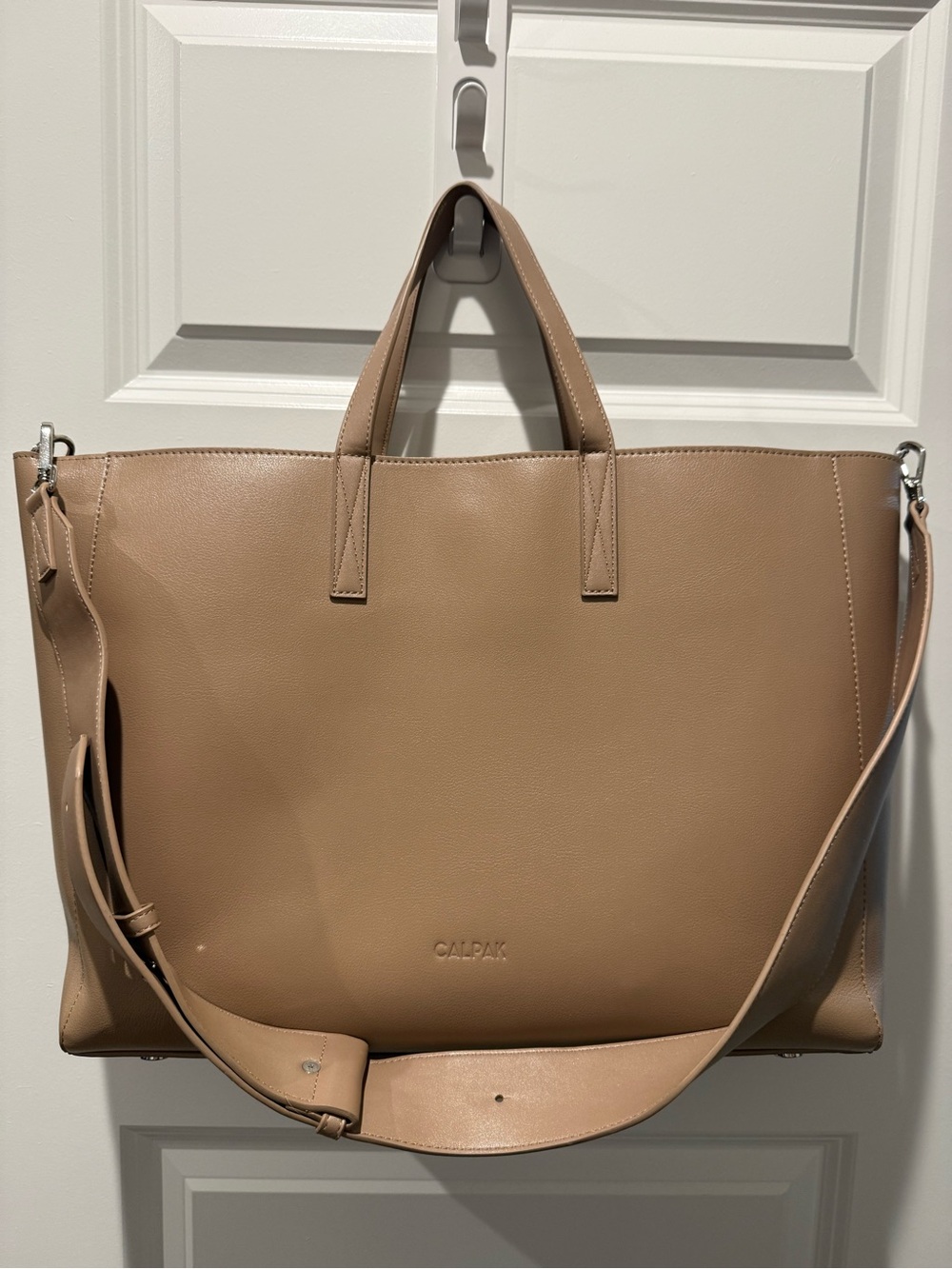 CALPAK Taupe Haven Leather Tote Bag with Detachable Strap 16” Laptop
